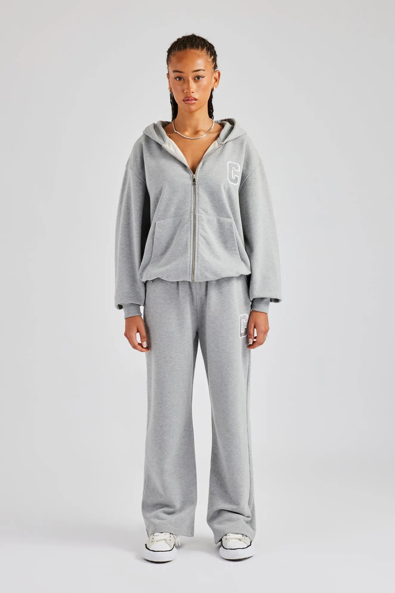 C Embroidered Zip Through Tracksuit - Grey Marl