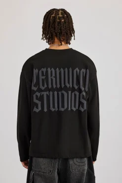 Cernucci Back Print Long Sleeve T-Shirt - Black