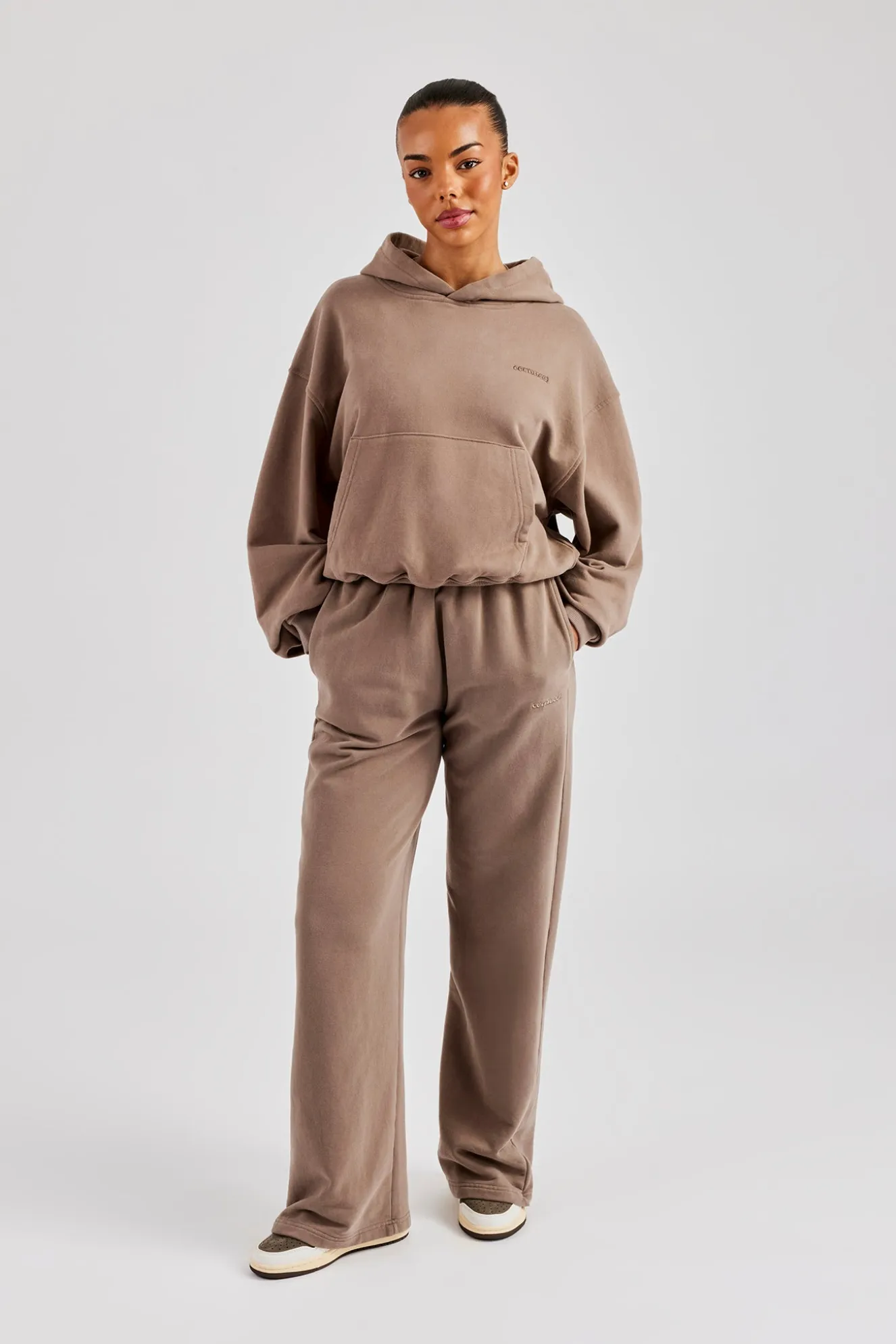 Cernucci Bubble Boxy Hoodie & Wide Leg Jogger - Taupe