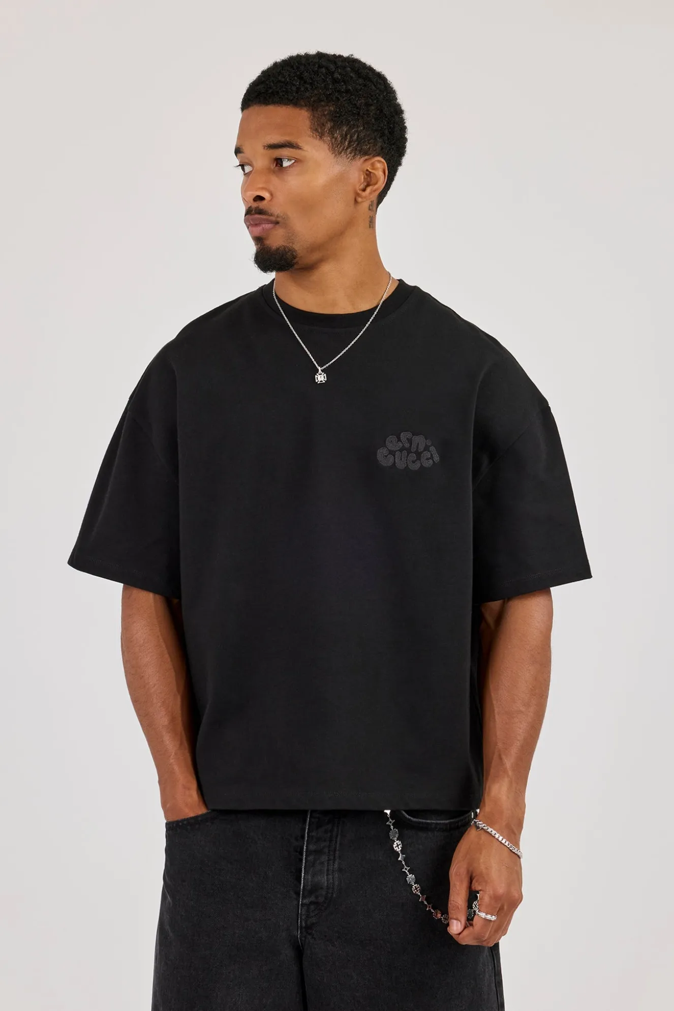 Cernucci Chain Stitch Boxy T-Shirt - Black