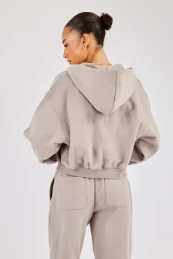Cernucci Cropped Zip Through Hoodie - Stone