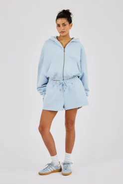 Cernucci Cropped Zip Through Hoodie & Embroidered Short Powder Blue