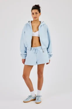 Cernucci Cropped Zip Through Hoodie & Embroidered Short Powder Blue