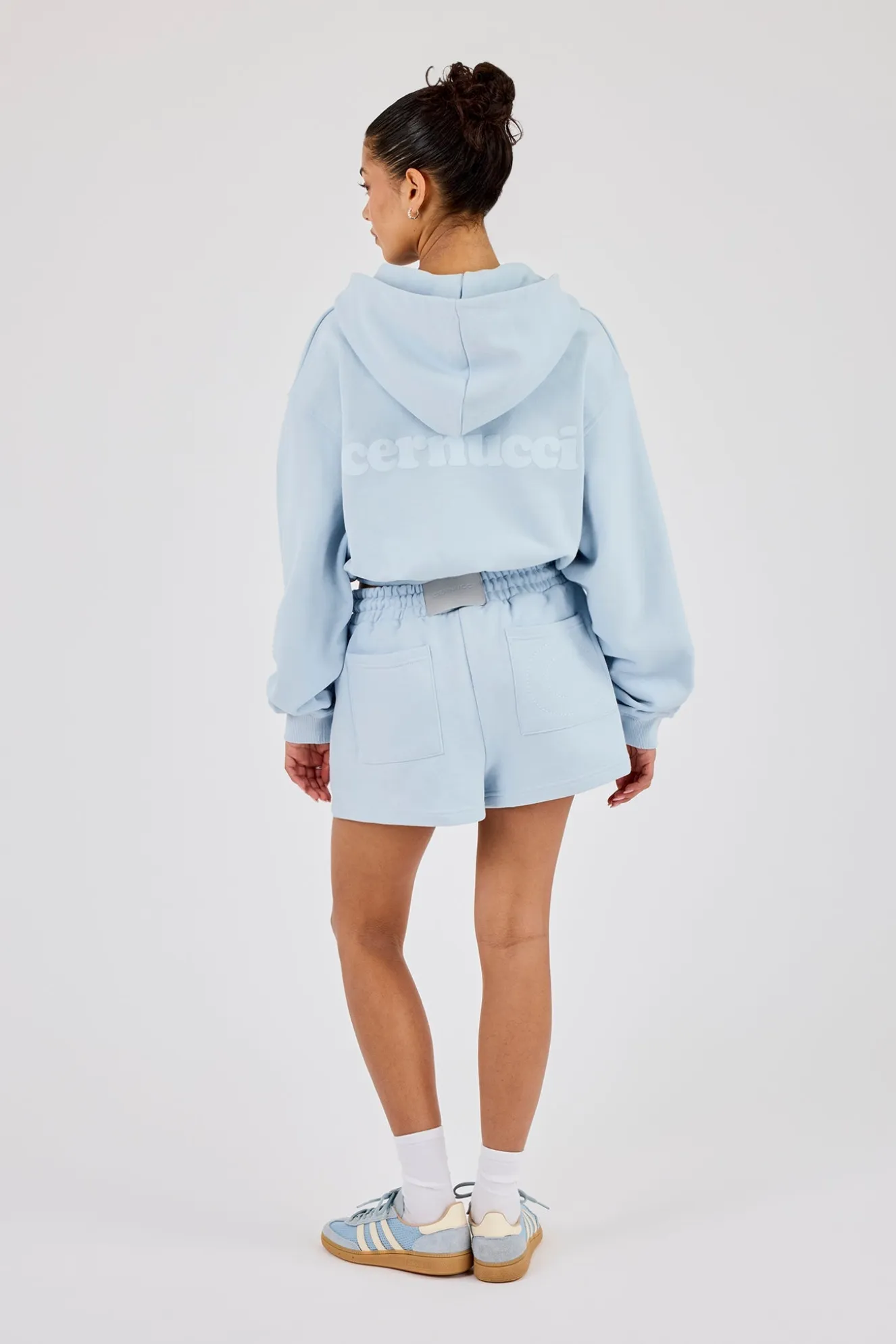 Cernucci Cropped Zip Through Hoodie & Embroidered Short Powder Blue