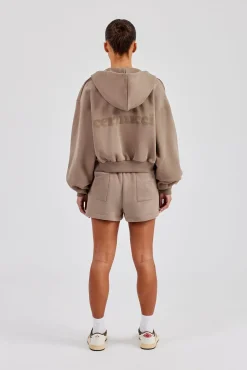 Cernucci Cropped Zip Through Hoodie & Short - Taupe