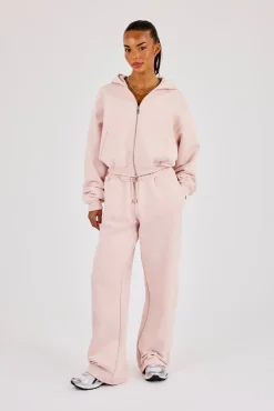 Cernucci Cropped Zip Through Hoodie & Wide Leg Jogger- Dusty Pink