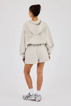 Cernucci Cropped Zip Through Hoodie & Embroidered Short Ash Grey