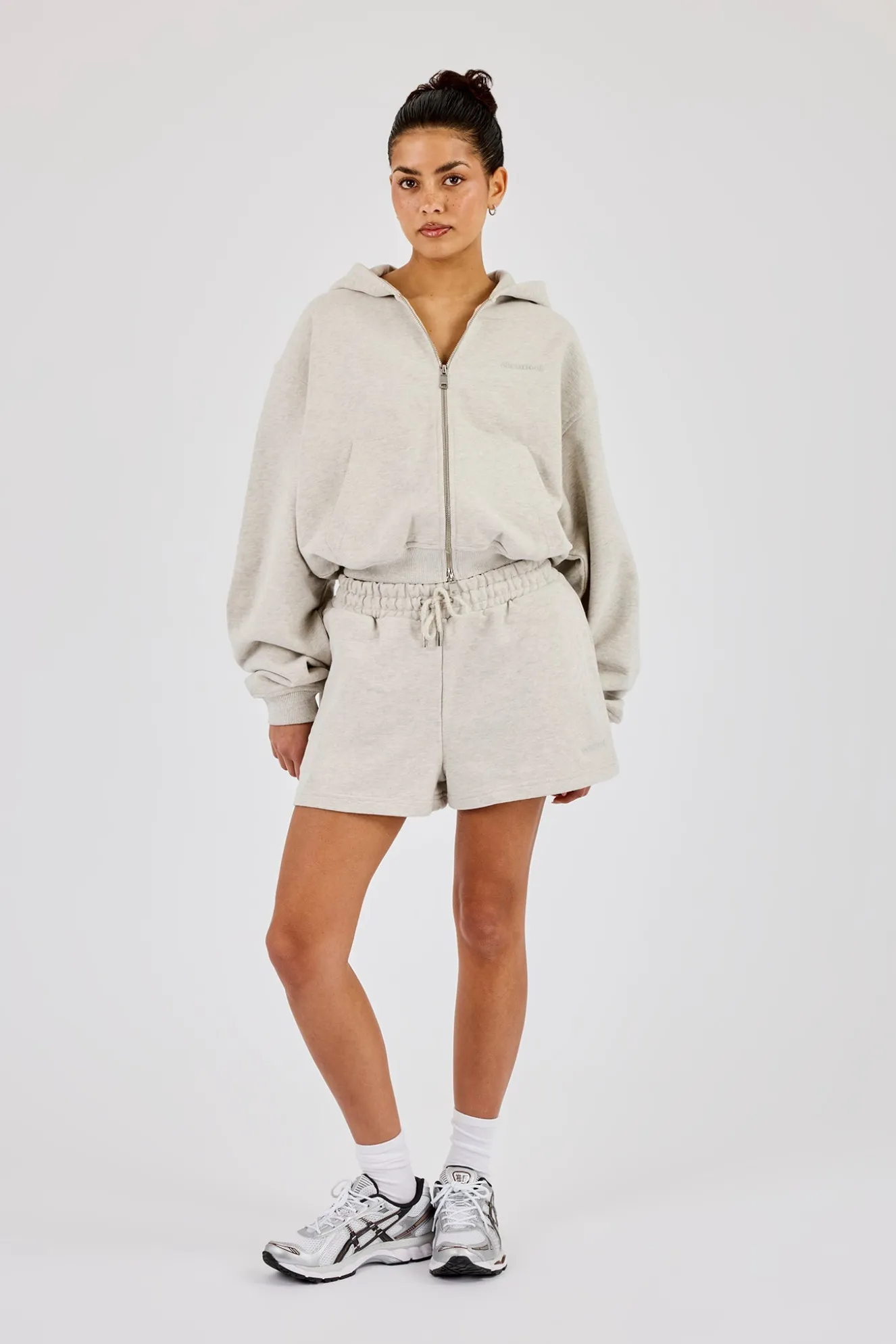 Cernucci Cropped Zip Through Hoodie & Embroidered Short Ash Grey