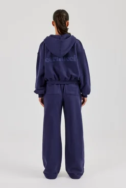 Cernucci Cropped Zip Through Hoodie & Wide Leg Jogger - Navy