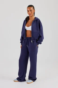 Cernucci Cropped Zip Through Hoodie & Wide Leg Jogger - Navy
