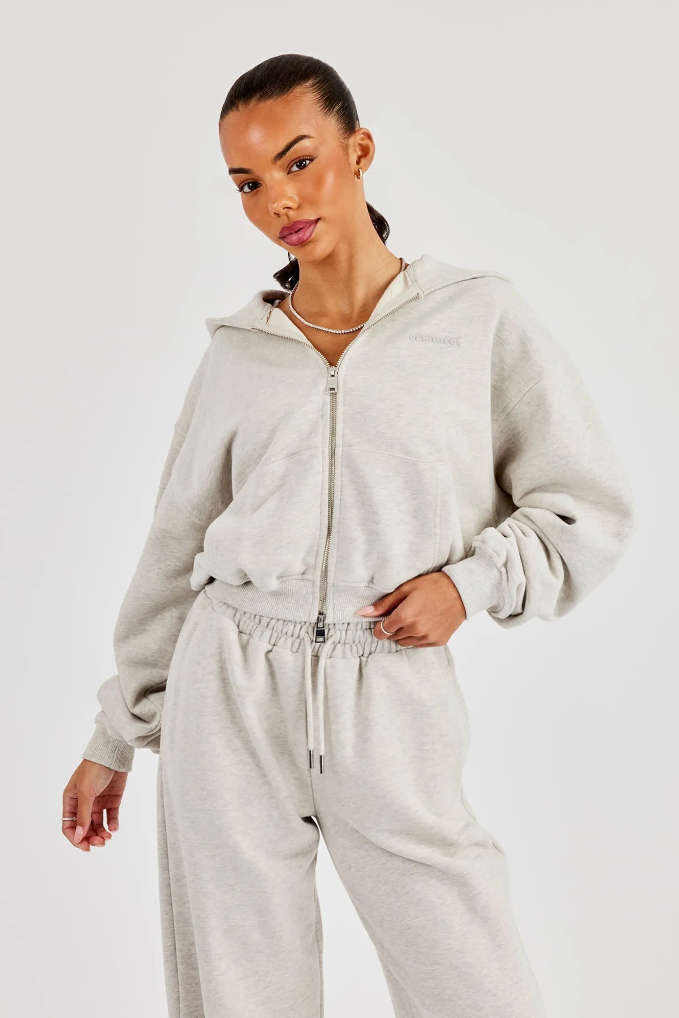 Cernucci Cropped Zip Through Hoodie - Ash Grey