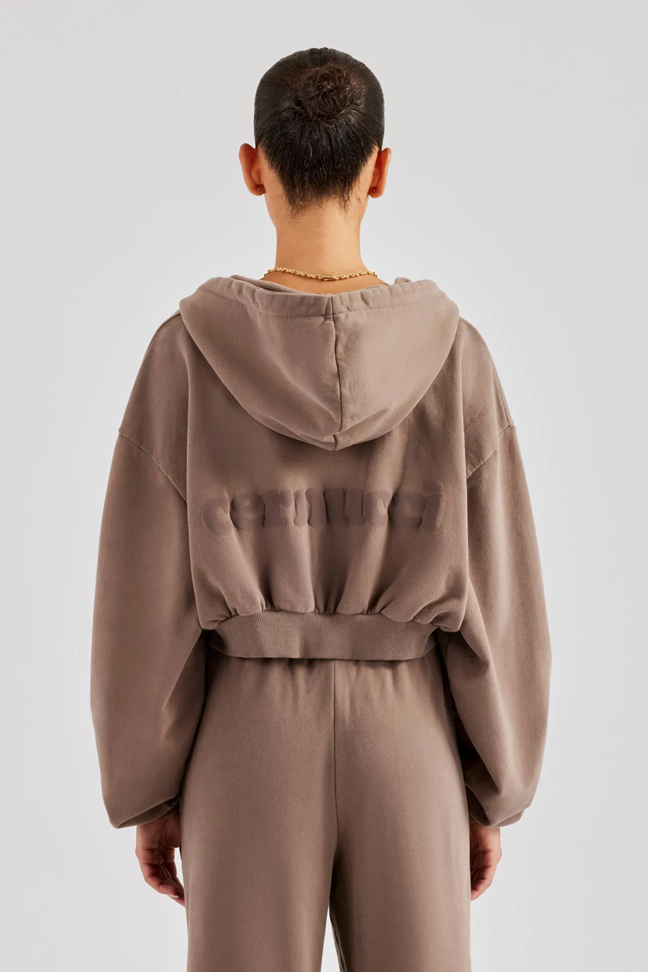 Cernucci Cropped Zip Through Hoodie - Taupe