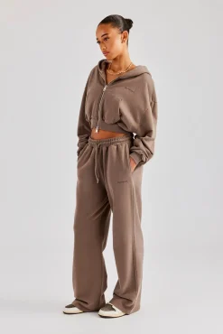 Cernucci Cropped Zip Through Hoodie - Taupe