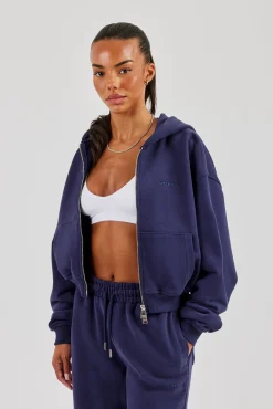 Cernucci Cropped Zip Through Hoodie - Navy