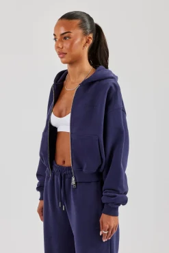 Cernucci Cropped Zip Through Hoodie - Navy