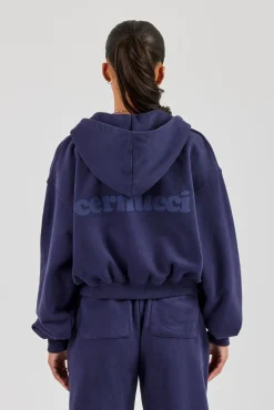 Cernucci Cropped Zip Through Hoodie - Navy