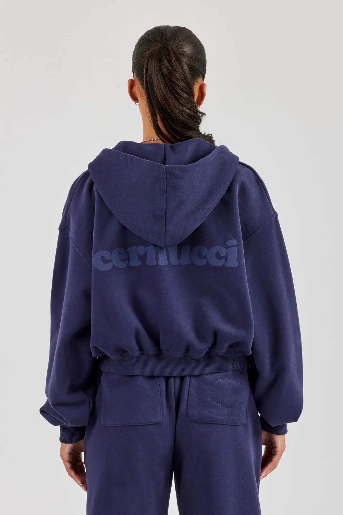 Cernucci Cropped Zip Through Hoodie - Navy