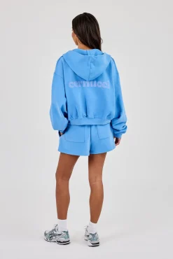 Cernucci Cropped Zip Through Hoodie & Embroidered Short - Riviera Blue