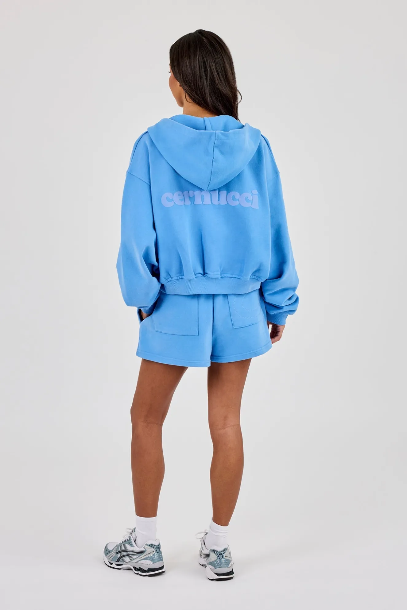 Cernucci Cropped Zip Through Hoodie & Embroidered Short - Riviera Blue