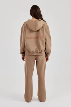 Cernucci Oversized Zip Through Hoodie Wide Leg Jogger - Taupe