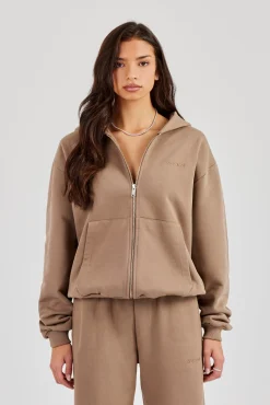 Cernucci Oversized Zip Through Hoodie - Taupe