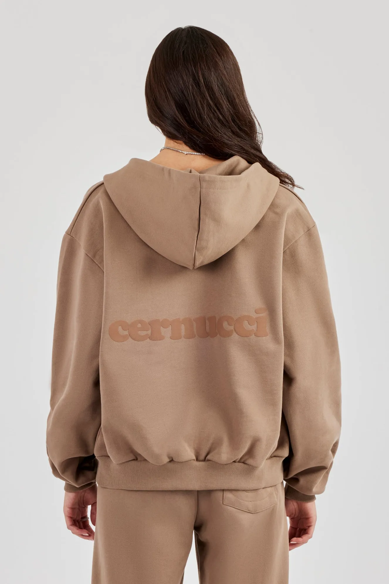 Cernucci Oversized Zip Through Hoodie - Taupe