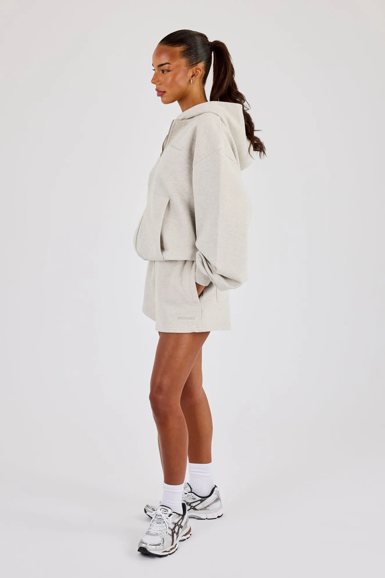 Cernucci Oversized Zip Through Hoodie & Embroidered Short Ash Grey