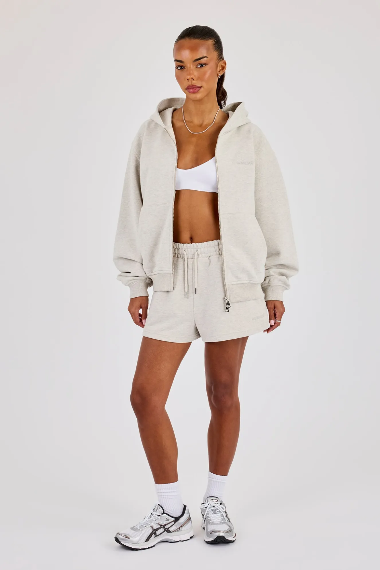 Cernucci Oversized Zip Through Hoodie & Embroidered Short Ash Grey