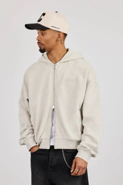 Cernucci Script Boxy Zip Through Hoodie - Ash Grey