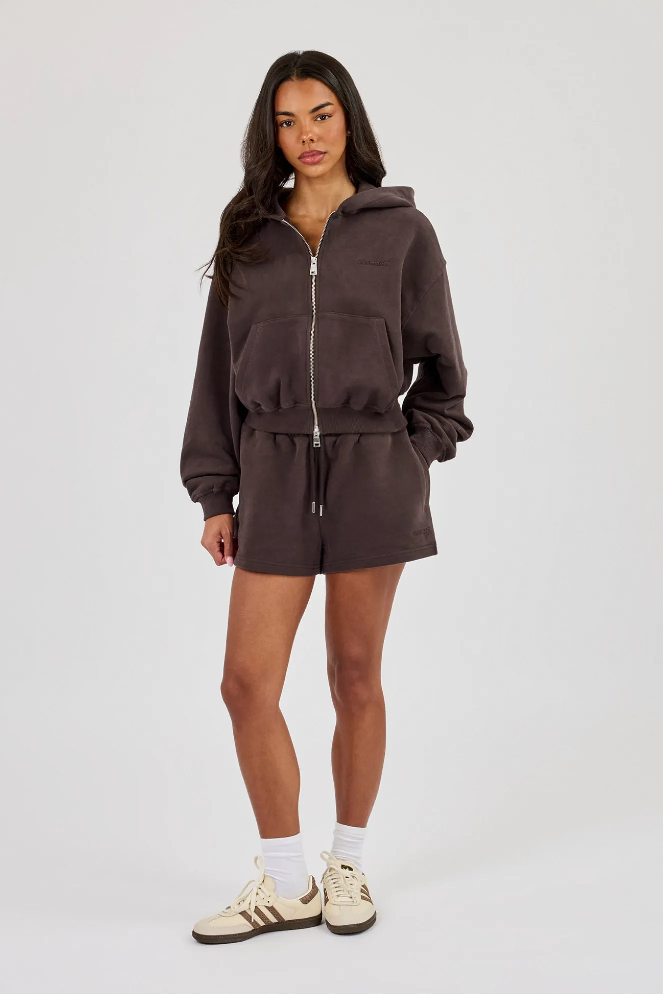 Cernucci Zip Through Cropped Hoodie - Coffee