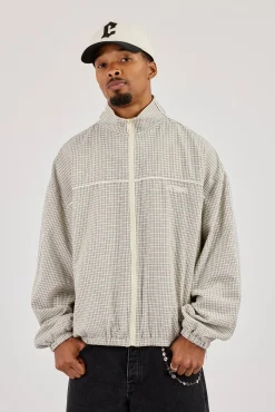 Check Funnel Neck Track Jacket With Piping - Off White