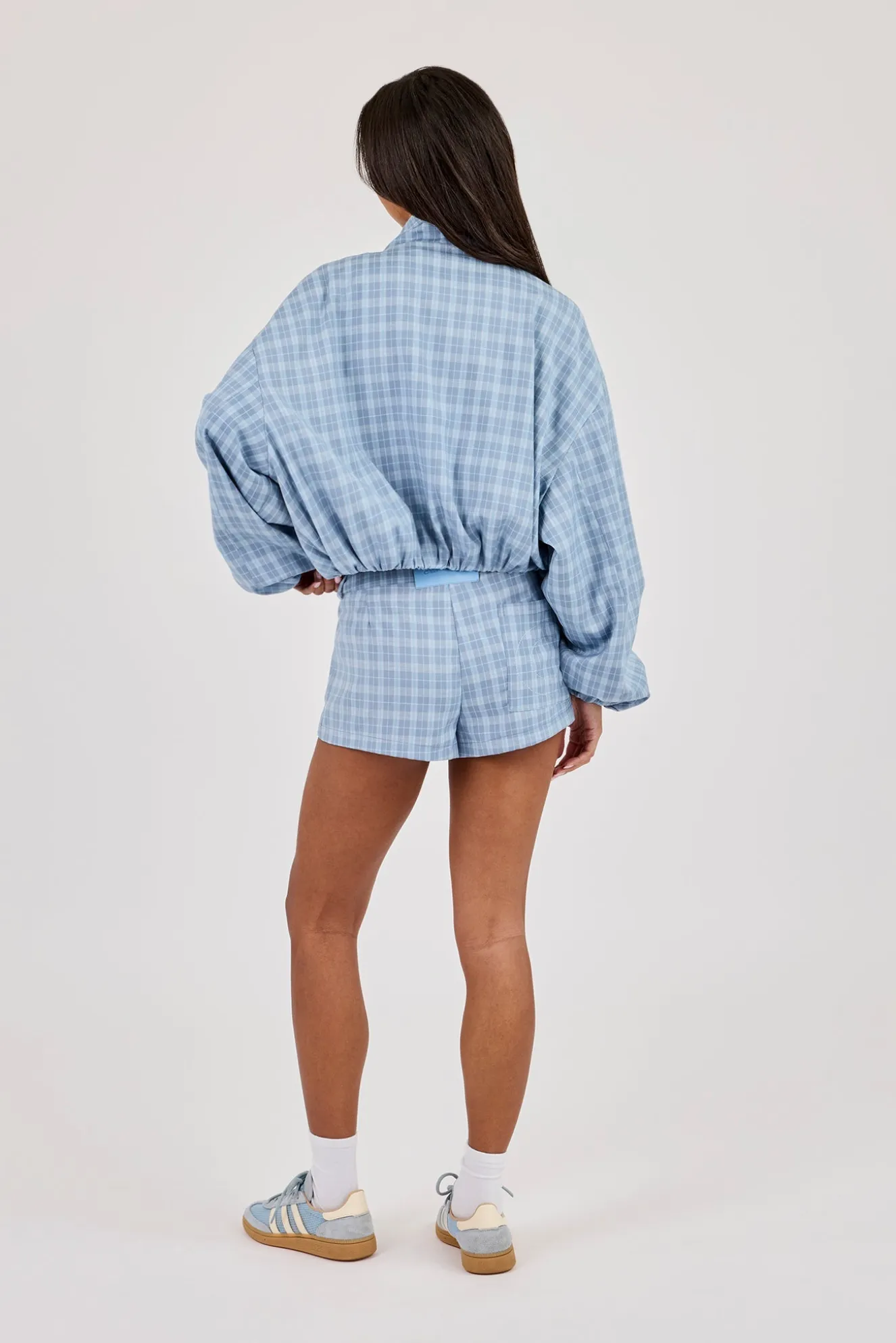Check Funnel Neck Zip Jacket & Micro Short - Blue