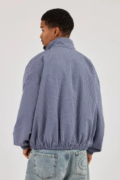 Check Funnel Neck Zip Jacket - Navy