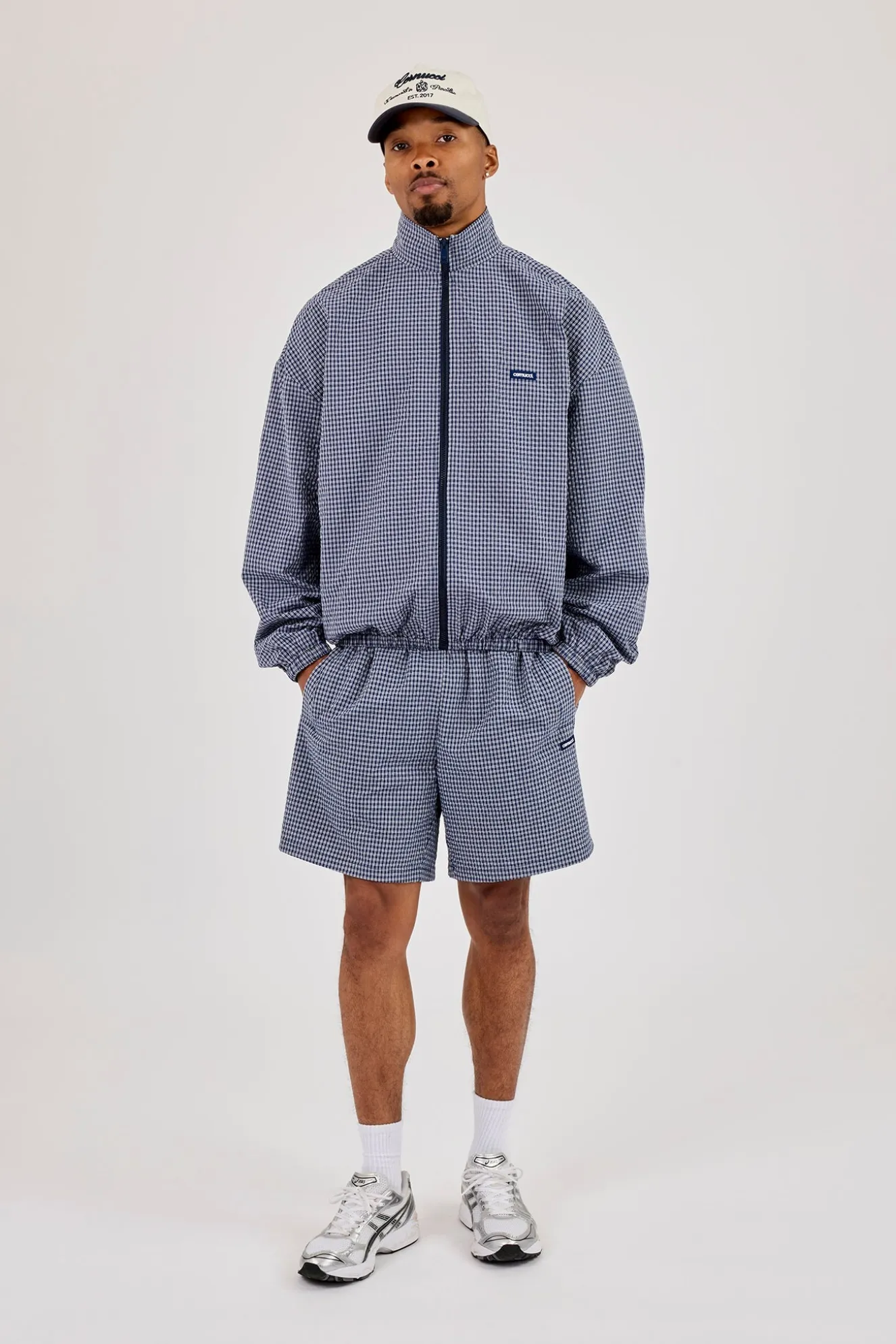 Check Funnel Neck Zip Jacket & Relaxed Check Short - Navy