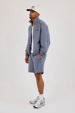 Check Funnel Neck Zip Jacket & Relaxed Check Short - Navy