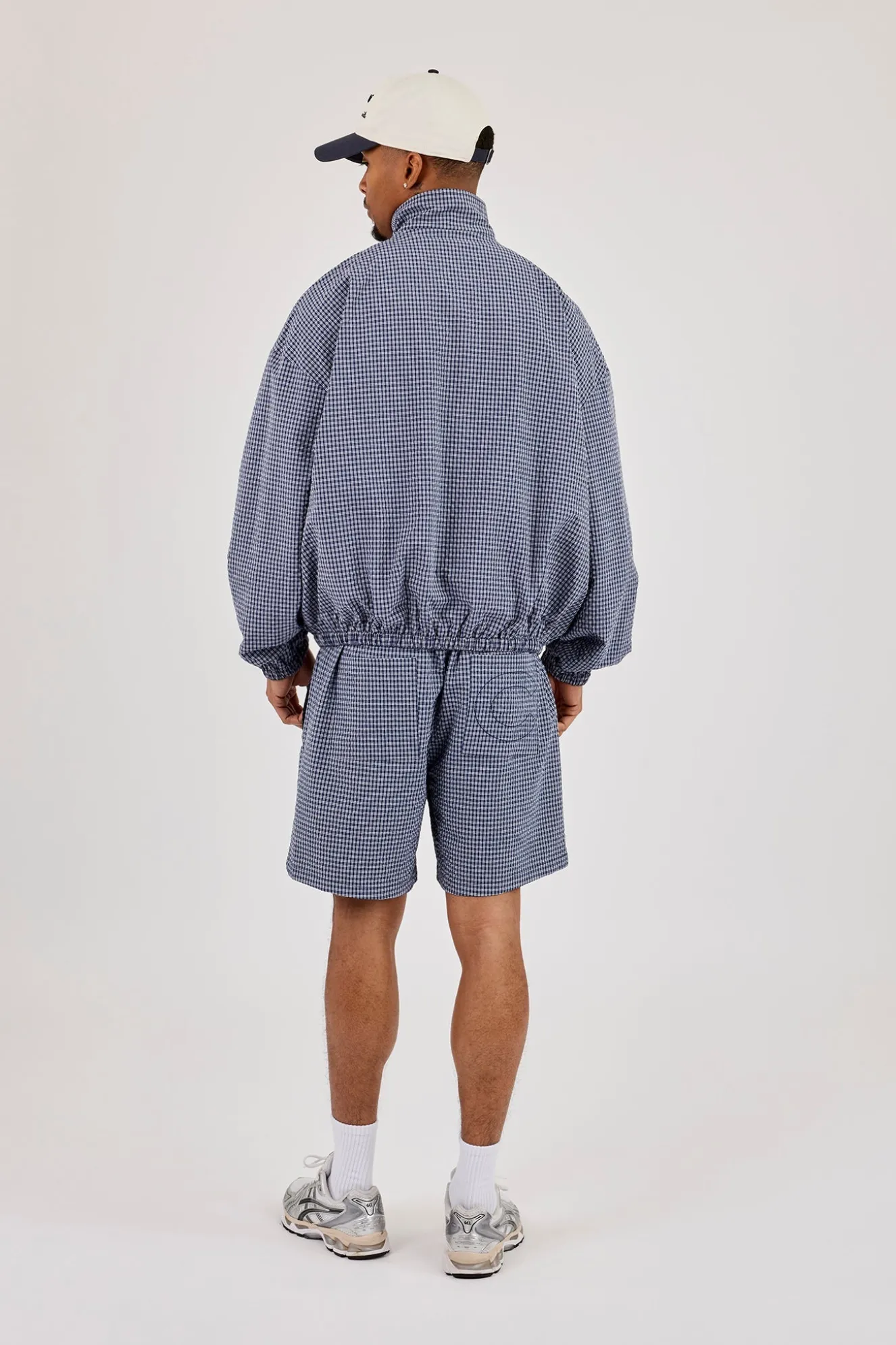 Check Funnel Neck Zip Jacket & Relaxed Check Short - Navy