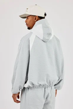 Check Panelled Hooded Windbreaker - Green