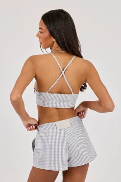 Check Print Triangle Bralet - Baby Blue