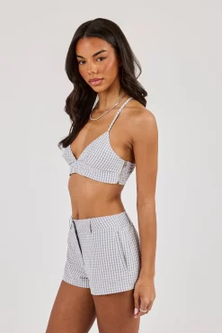 Check Print Triangle Bralet - Baby Blue