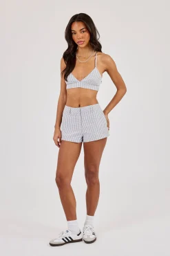 Check Print Triangle Bralet & Short - Baby Blue