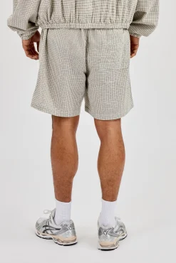 Check Relaxed Short With Piping - Off White
