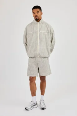 Check Relaxed Short With Piping - Off White