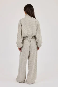 Check Twill Funnel Neck Jacket & Wide Leg Trouser Off White