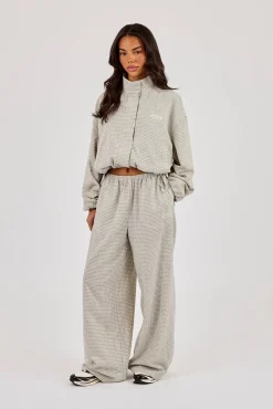 Check Twill Funnel Neck Jacket & Wide Leg Trouser  Off White