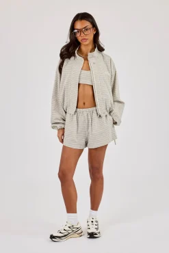 Check Twill Funnel Neck Jacket & Short & Off White