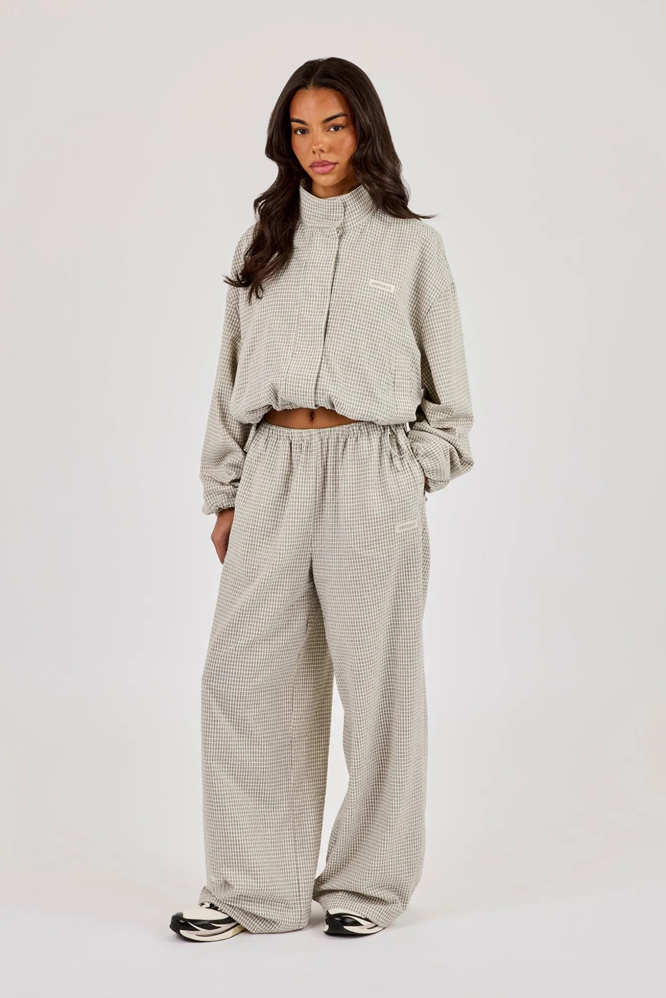 Check Twill Wide Leg Trouser - Off White