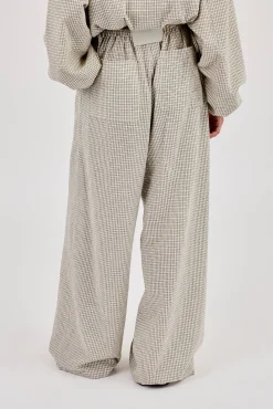 Check Twill Wide Leg Trouser - Off White