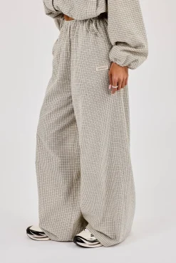 Check Twill Wide Leg Trouser - Off White