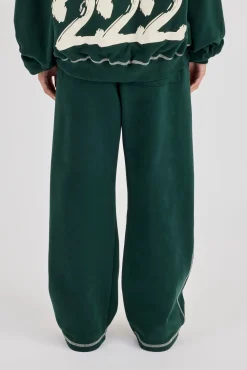 222 Cherub Contrast Stitch Wide Leg Jogger - Dark Green
