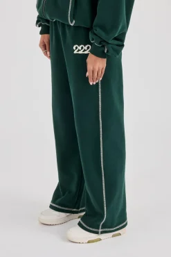 222 Cherub Contrast Stitch Wide Leg Jogger - Dark Green
